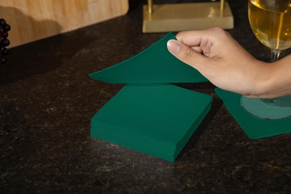 Paper Cocktail Napkins - Linen-Like Disposable Beverage Bar Napkins 4.75" X 4.75" - Bulk Square Napkins - Ideal for Party or Wedding (Green -100 Count)
