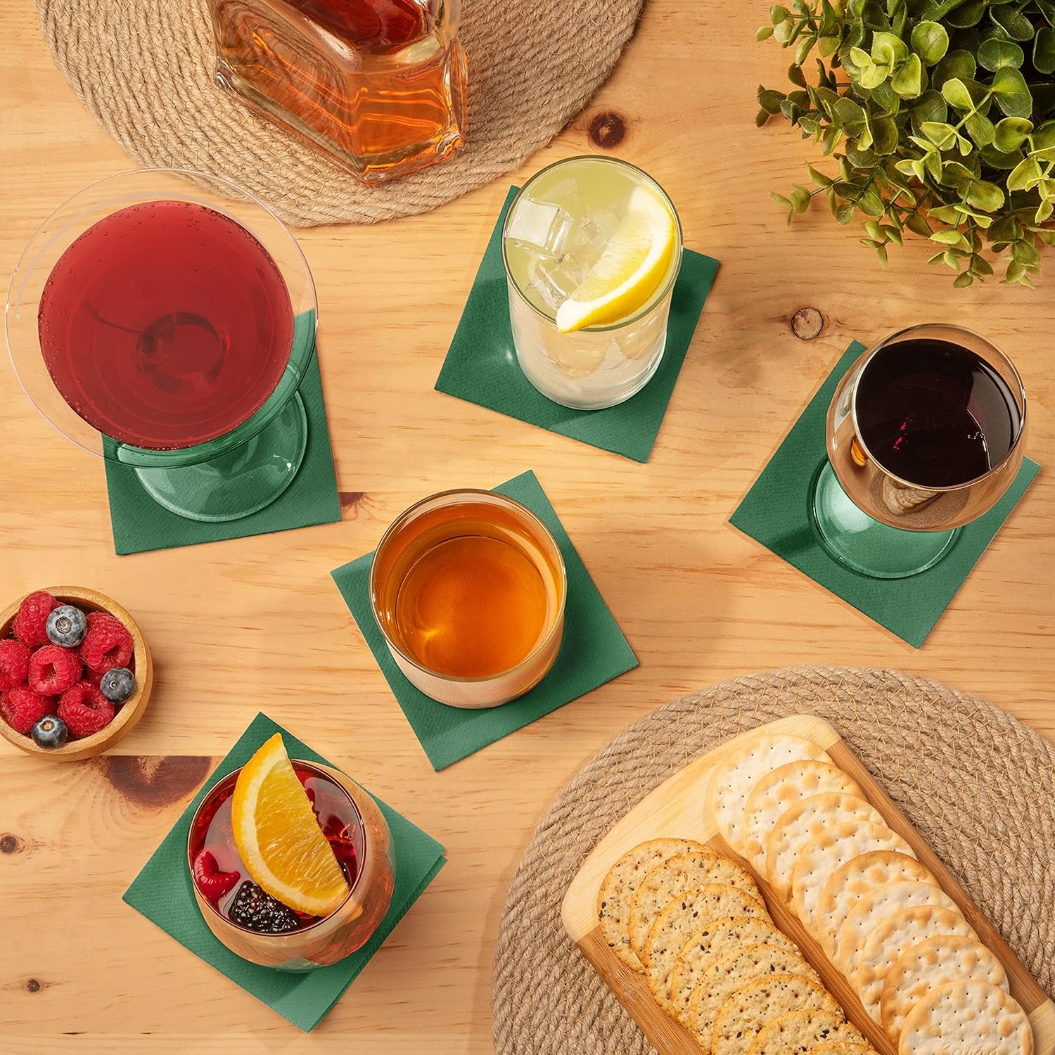 Paper Cocktail Napkins - Linen-Like Disposable Beverage Bar Napkins 4.75" X 4.75" - Bulk Square Napkins - Ideal for Party or Wedding (Green -100 Count)