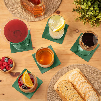 Paper Cocktail Napkins - Linen-Like Disposable Beverage Bar Napkins 4.75" X 4.75" - Bulk Square Napkins - Ideal for Party or Wedding (Green -100 Count)