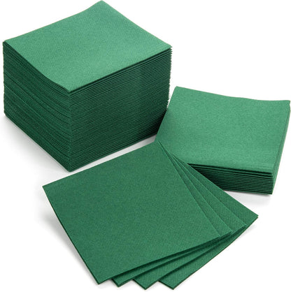 Paper Cocktail Napkins - Linen-Like Disposable Beverage Bar Napkins 4.75" X 4.75" - Bulk Square Napkins - Ideal for Party or Wedding (Green -100 Count)